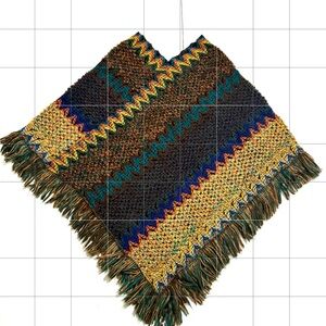 Multicolor Knit Poncho with Fringe